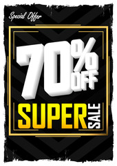 Super Sale 70% off, poster design template, special offer, vector illustration