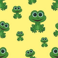 Vector illustration seamless pattern with cartoon frog