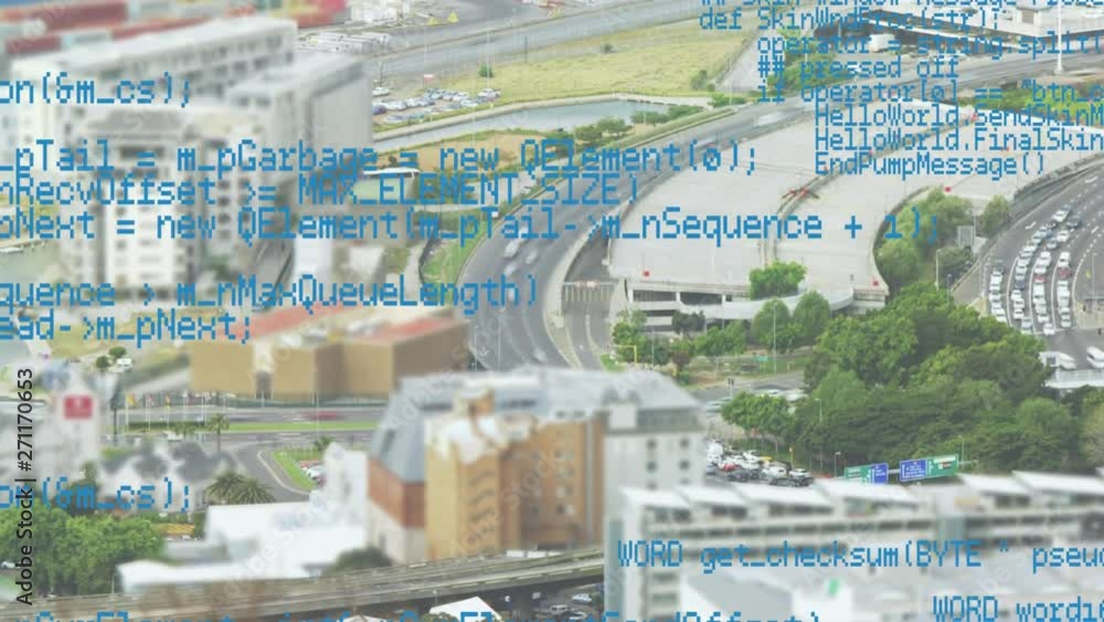 Poster program codes and a view of the city