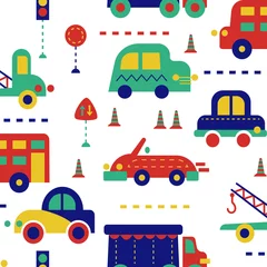 Behang Auto Naadloos stadsverkeerpatroon voor kinderen