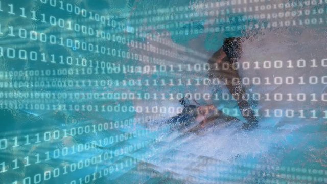 A couple jumping into the water