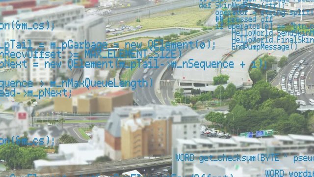 Program codes and a view of the city