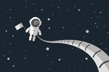 Flat design, Astronauts holding a flag in space, Vector illustration, Infographic Element