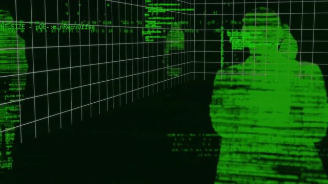 Silhouette of business people and program codes