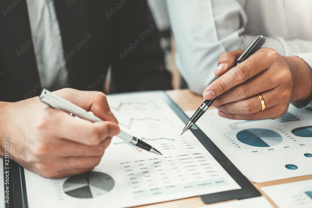 Poster business consulting meeting working and brainstorming new business project finance investment concep
