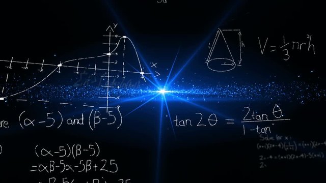 Mathematical equations and glowing light