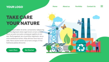 Foto op Canvas ecology and environment creative illustration vector for landing page , small people in ecology and environment illustration vector , save the planet, save energy, Earth Day landing page © zhaluldesign