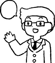 Monochrome Illustration of cute working people having a conversation 