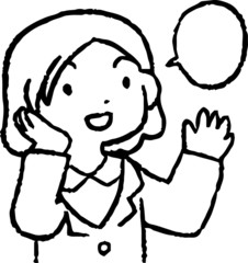 Monochrome Illustration of cute working people having a conversation 