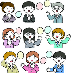 Illustration of cute working people having a conversation set.epsIllustration of cute working people having a conversation set