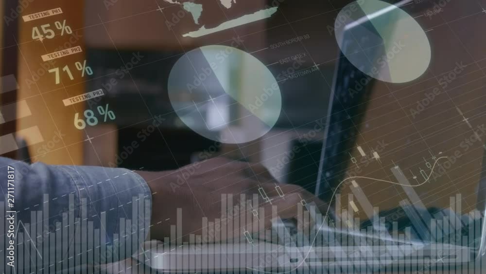 Poster man using a laptop and different graphs