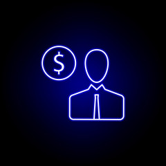 user man dollar icon in neon style. Element of finance illustration. Signs and symbols icon can be used for web, logo, mobile app, UI, UX