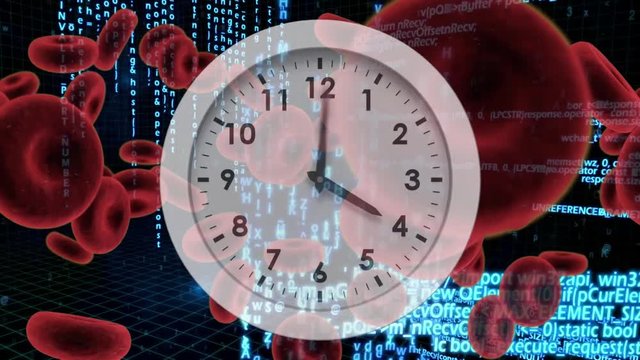 White clock with red blood cells and program codes