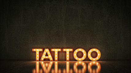 Neon Sign on Brick Wall background - Tattoo. 3d rendering