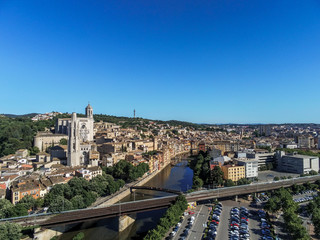 Aerial view in Girona, city of Catalonia,Spain. Drone Photo