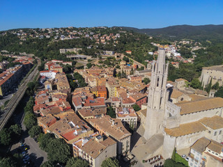 Aerial view in Girona, city of Catalonia,Spain. Drone Photo