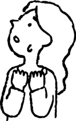 Monochrome Illustration of hand drawn cute woman pointing sideways