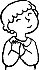 Monochrome Illustration of hand drawn cute woman pointing sideways