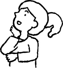 Monochrome Illustration of hand drawn cute woman pointing sideways