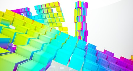 Abstract white and colored gradient parametric  interior  with window. 3D illustration and rendering.