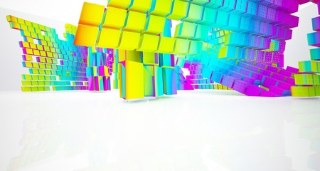 Abstract white and colored gradient parametric  interior  with window. 3D illustration and rendering.