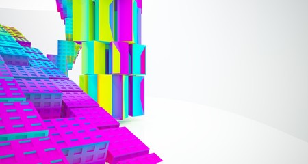 Abstract white and colored gradient parametric  interior  with window. 3D illustration and rendering.