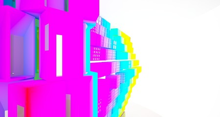 Abstract white and colored gradient parametric  interior  with window. 3D illustration and rendering.