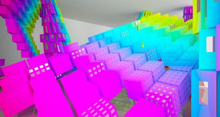 Abstract white and colored gradient parametric interior  with window. 3D illustration and rendering.