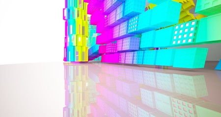 Abstract white and colored gradient parametric interior  with window. 3D illustration and rendering.