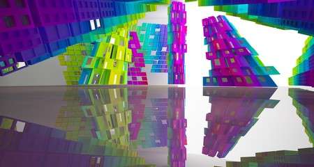Abstract white and colored gradient parametric interior  with window. 3D illustration and rendering.