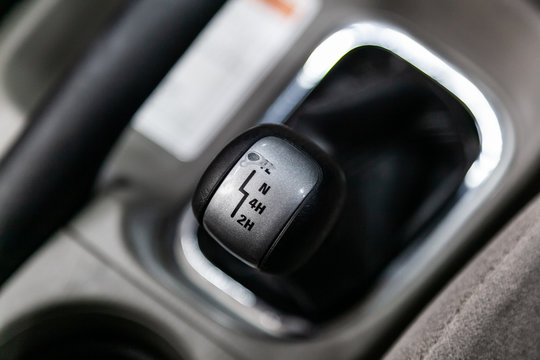 Close-up of the accelerator handle and buttons.  automatic transmission gear of car , car interior