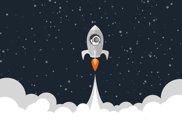 Flat design, Space rocket launches, Astronauts in a rocket, Vector illustration, Infographic Element