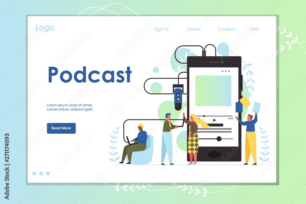 Poster podcast vector website landing page design template
