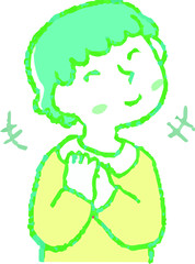 Greenish Illustration of a woman who responds sideways