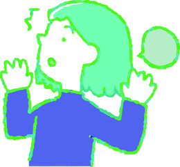 Greenish Illustration of a woman who responds sideways