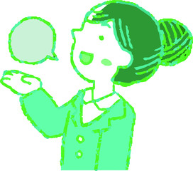 Greenish Illustration of a woman who responds sideways
