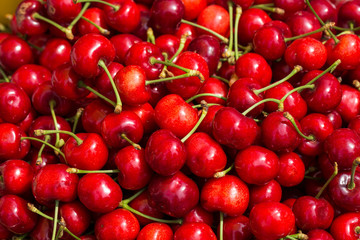 Closely arranged red ripe cherry background material, Dalian specialty red light cherry,Cerasus pseudocerasus
