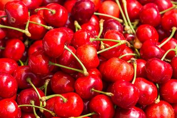 Closely arranged red ripe cherry background material, Dalian specialty red light cherry,Cerasus pseudocerasus