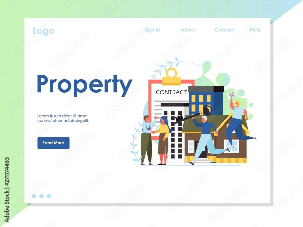 Poster property vector website landing page design template