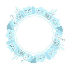 Frame template with doodle characters and copy space.