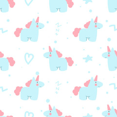 Seamless pattern with doodle unicorns and elements.