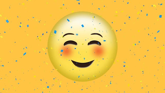 Blushing emoji and confetti