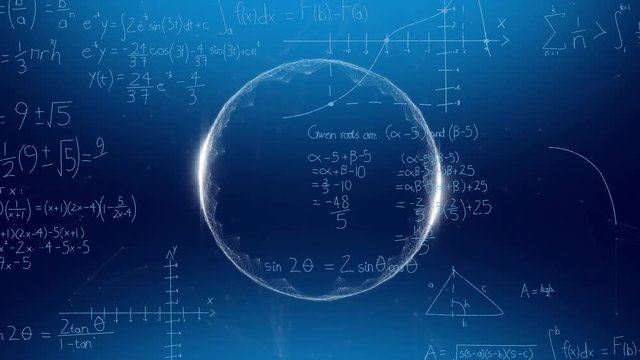 Glowing sphere and mathematical equations
