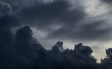 Before heavy rain storm. On the sky is covered all over by the clouds.