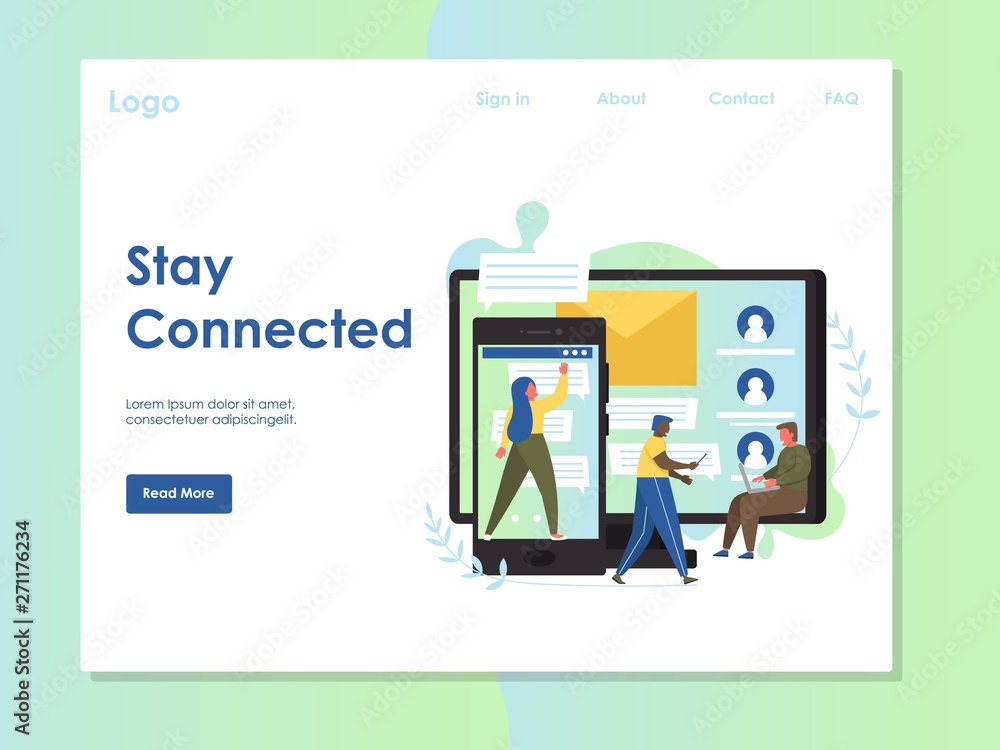 Poster stay connected vector website landing page design template