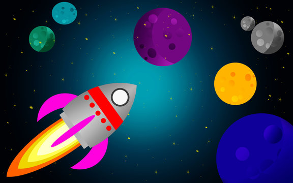 Space with rocket and planets