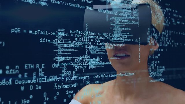 Woman wearing virtual goggles