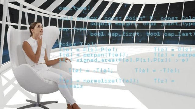 Woman sitting in a white room