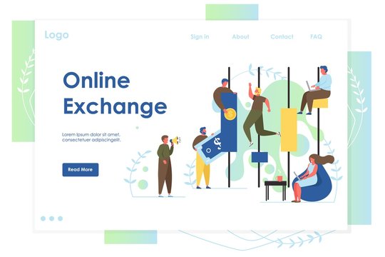 Online exchange vector website landing page design template
