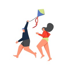 Summer kite flying, vector flat style design illustration